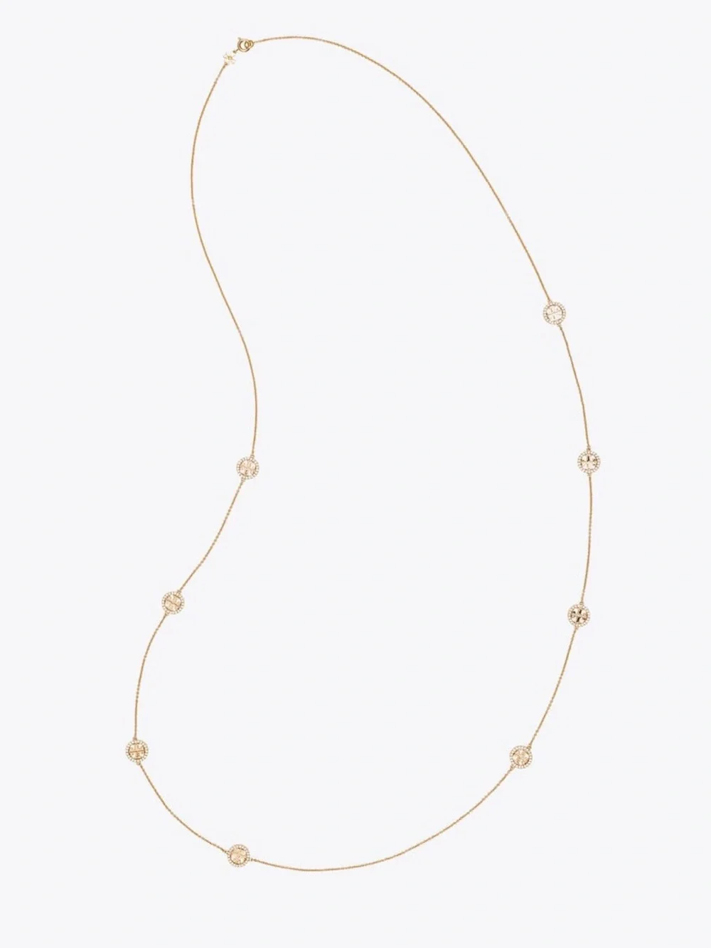 TORY BURCH Miller Pave Long Station Necklace in Gold/Crystal